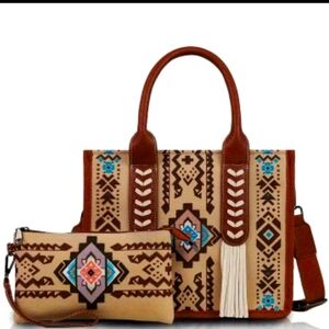 Western Brown Tote Bag/Crossbody and wallet bundle